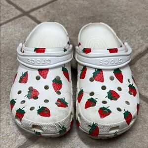 CROCS White Clogs with Red Strawberry Pattern